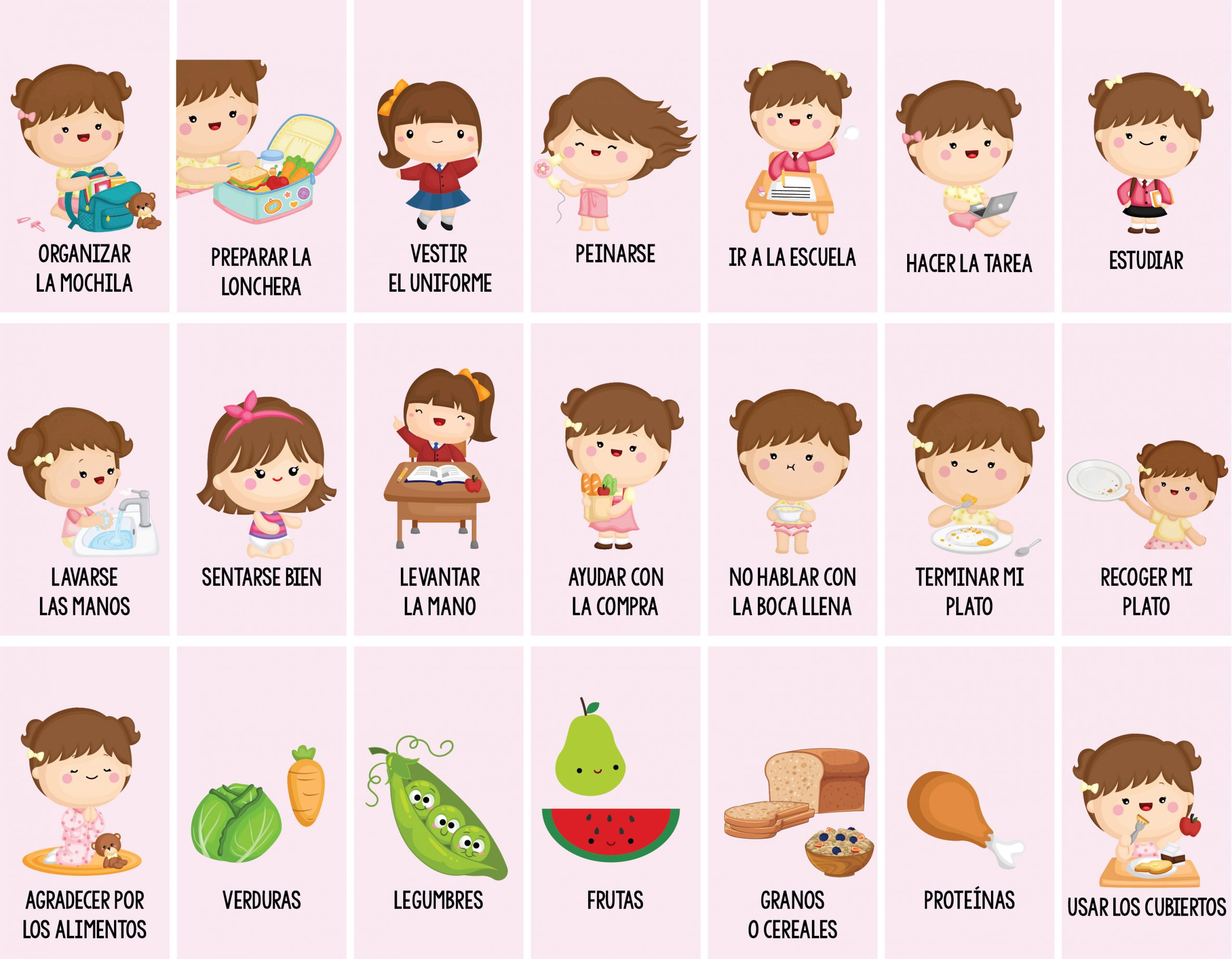 Tarjetas Rutinas Niña